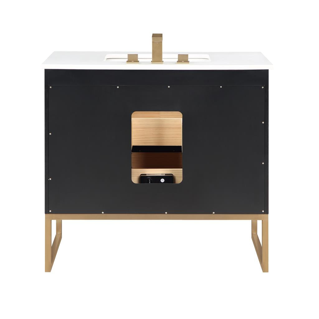 Bemma, Markham 36" Single Vanity, Midnight Black/Satin Brass, White Quartz Top#top-options_white-quartz-top