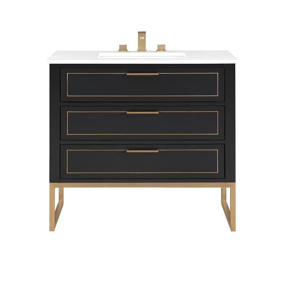 Bemma, Markham 36" Single Vanity, Midnight Black/Satin Brass, White Quartz Top#top-options_white-quartz-top