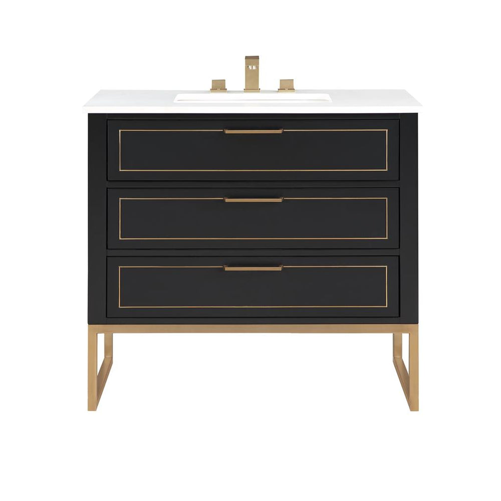 Bemma, Markham 36" Single Vanity, Midnight Black/Satin Brass, White Quartz Top#top-options_white-quartz-top