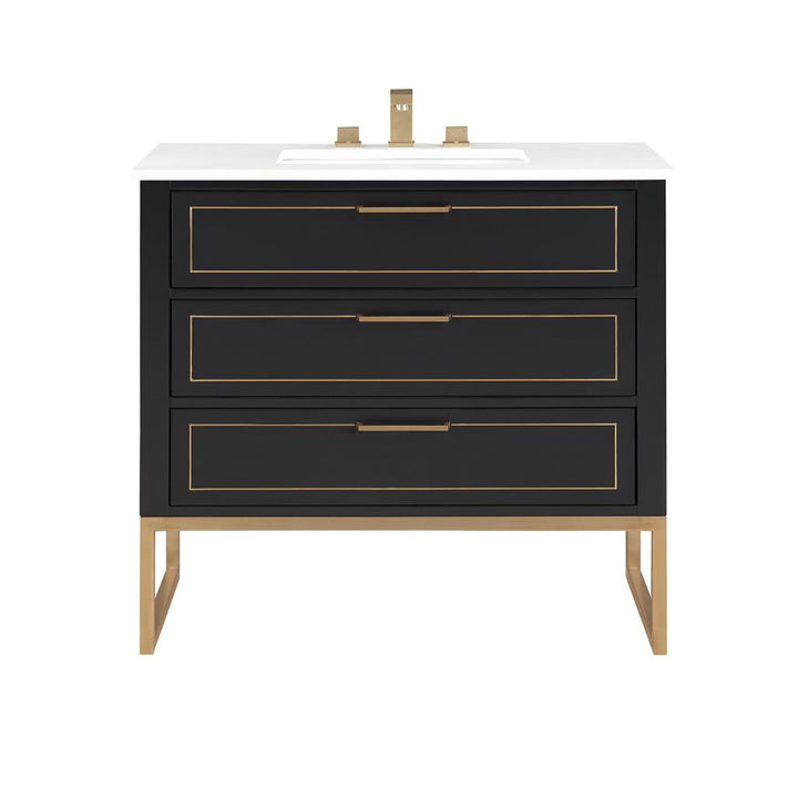 Bemma, Markham 36" Single Vanity, Midnight Black/Satin Brass, White Quartz Top#top-options_white-quartz-top