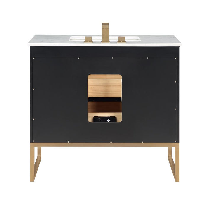 Bemma, Markham 36" Single Vanity, Midnight Black/Satin Brass,Carrara Marble Top#top-options_carrara-marble-top