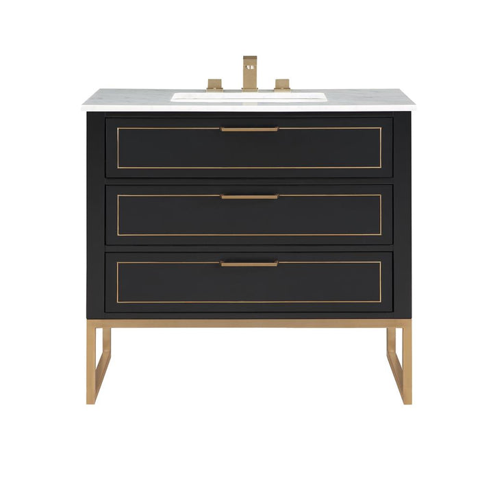 Bemma, Markham 36" Single Vanity, Midnight Black/Satin Brass,Carrara Marble Top#top-options_carrara-marble-top