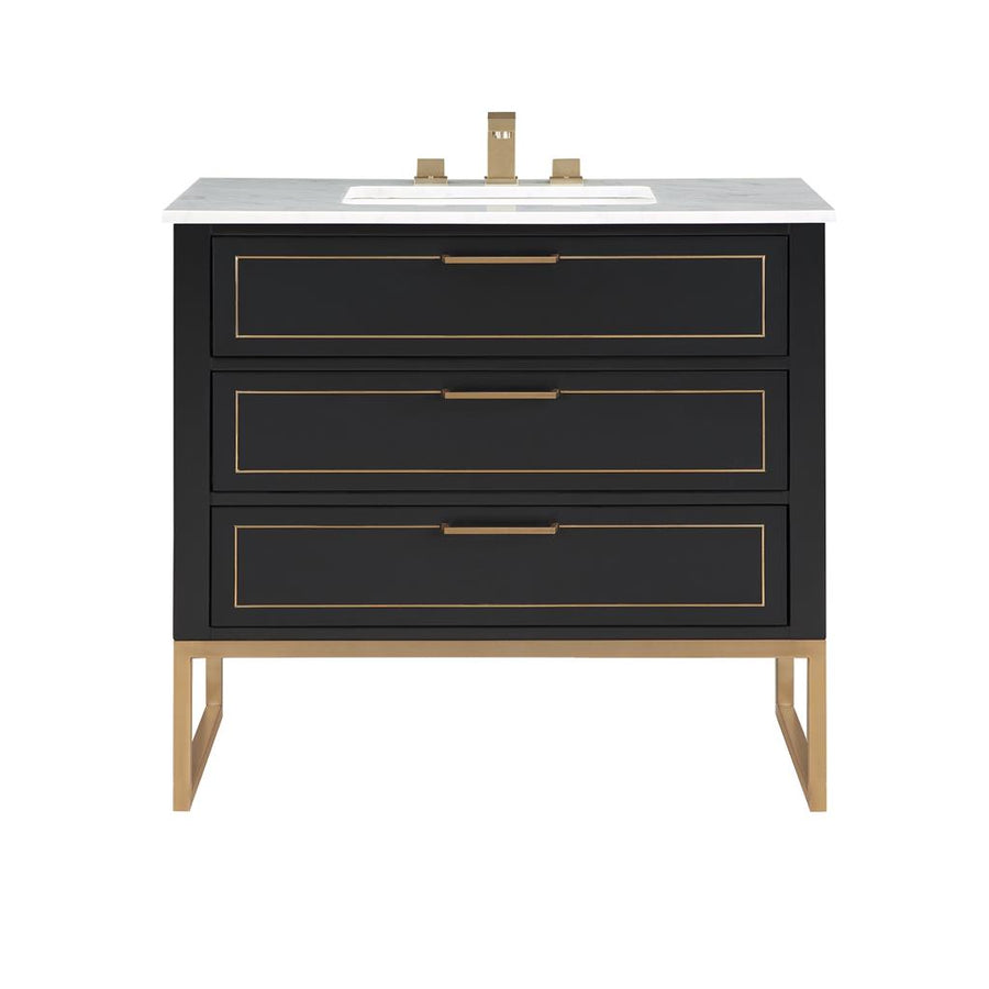 Bemma, Markham 36" Single Vanity, Midnight Black/Satin Brass,Carrara Marble Top#top-options_carrara-marble-top