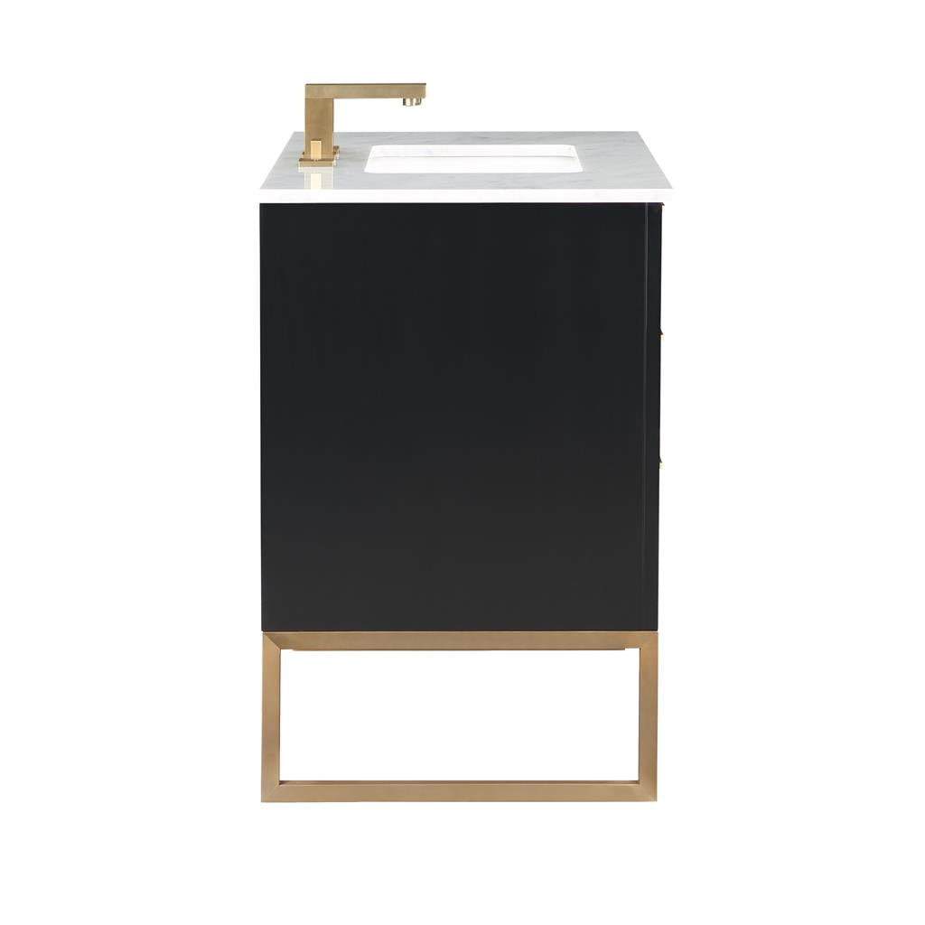 Bemma, Markham 36" Single Vanity, Midnight Black/Satin Brass,Carrara Marble Top#top-options_carrara-marble-top