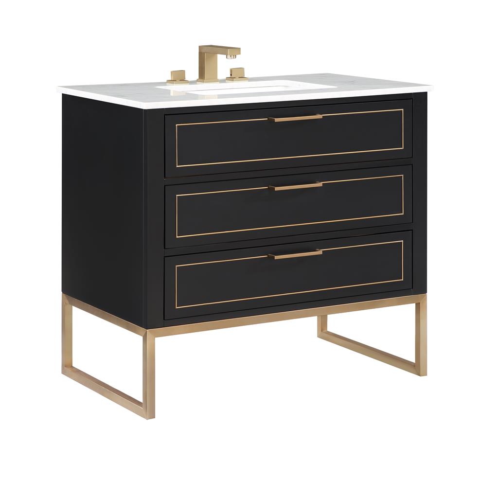 Bemma, Markham 36" Single Vanity, Midnight Black/Satin Brass,Carrara Marble Top#top-options_carrara-marble-top