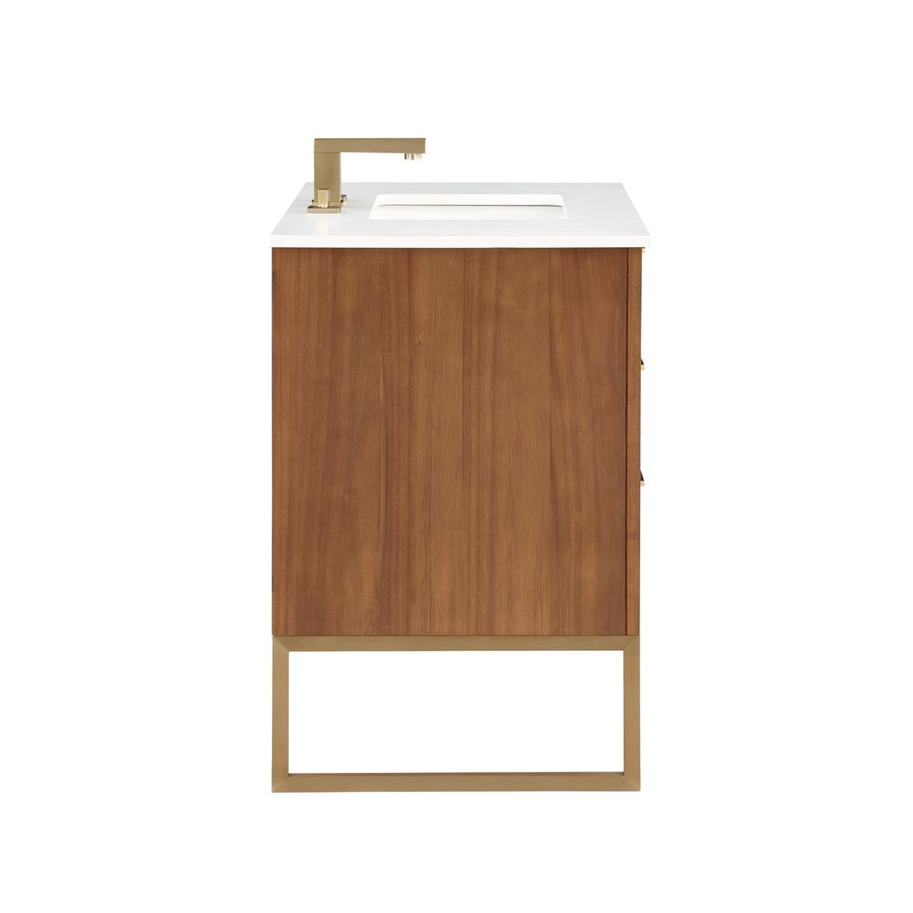 Bemma, Markham 36" Single Vanity, Walnut/Satin Brass, White Quartz Top#top-options_white-quartz-top