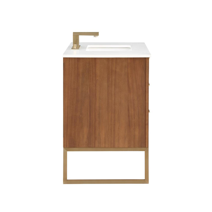 Bemma, Markham 36" Single Vanity, Walnut/Satin Brass, White Quartz Top#top-options_white-quartz-top