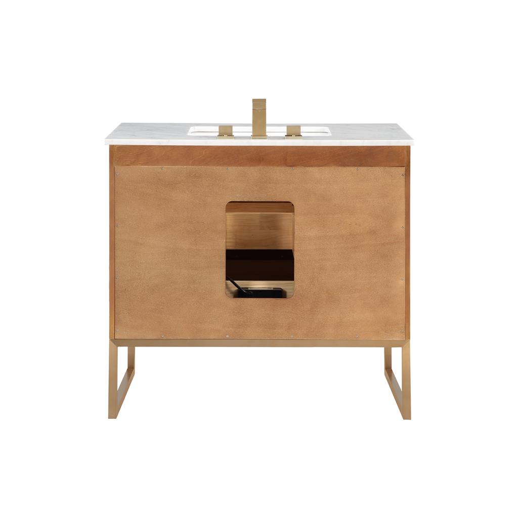 Bemma, Markham 36" Single Vanity, Walnut/Satin Brass, Carrara Marble Top#top-options_carrara-marble-top