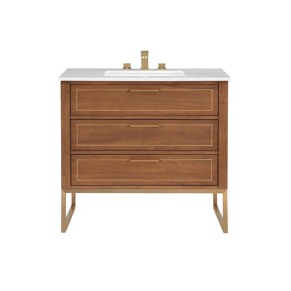 Bemma, Markham 36" Single Vanity, Walnut/Satin Brass, Carrara Marble Top#top-options_carrara-marble-top
