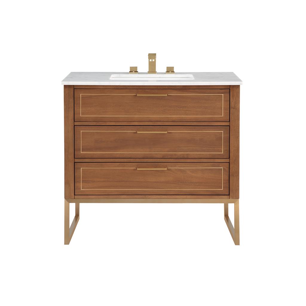 Bemma, Markham 36" Single Vanity, Walnut/Satin Brass, Carrara Marble Top#top-options_carrara-marble-top