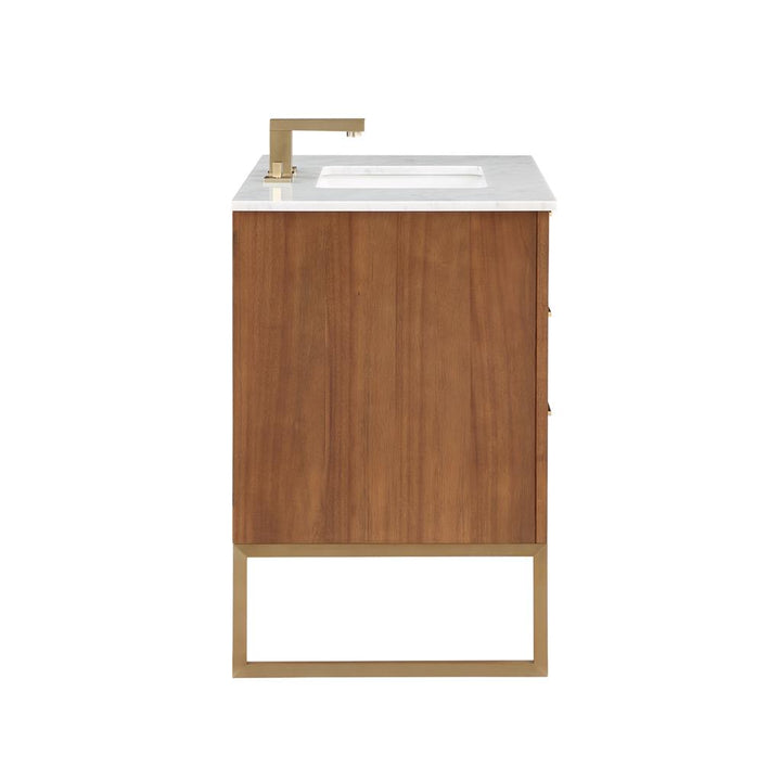 Bemma, Markham 36" Single Vanity, Walnut/Satin Brass, Carrara Marble Top#top-options_carrara-marble-top