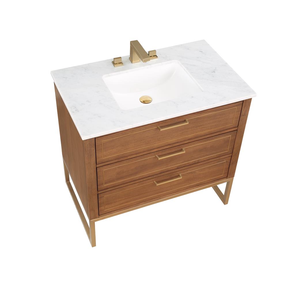 Bemma, Markham 36" Single Vanity, Walnut/Satin Brass, Carrara Marble Top#top-options_carrara-marble-top