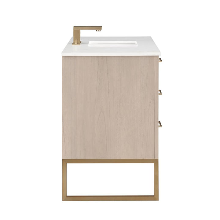 Bemma, Markham 48" Single Vanity, Cashmere Grey/Satin Brass, White, White Quartz Top#top-options_white-white-quartz-top
