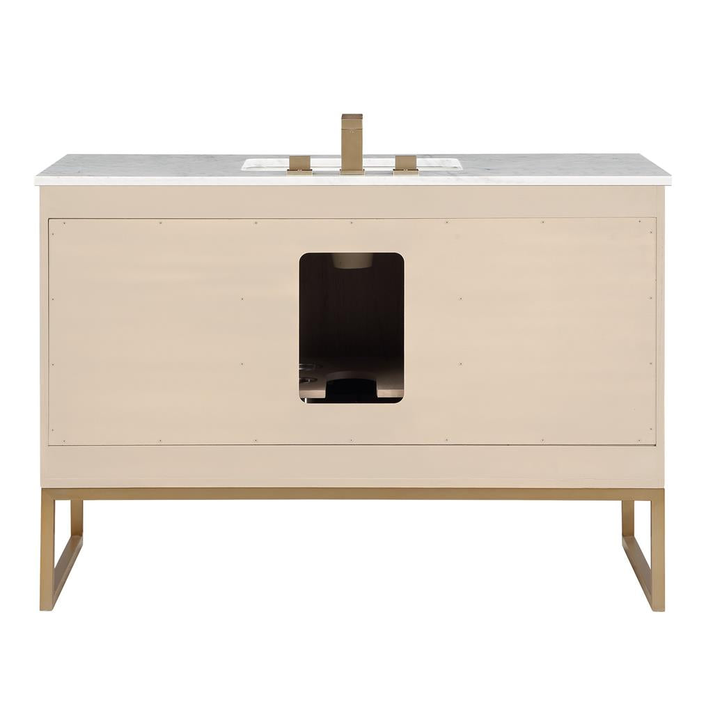 Bemma, Markham 48" Single Vanity, Cashmere Grey/Satin Brass, Carrara Marble Top#top-options_carrara-marble-top