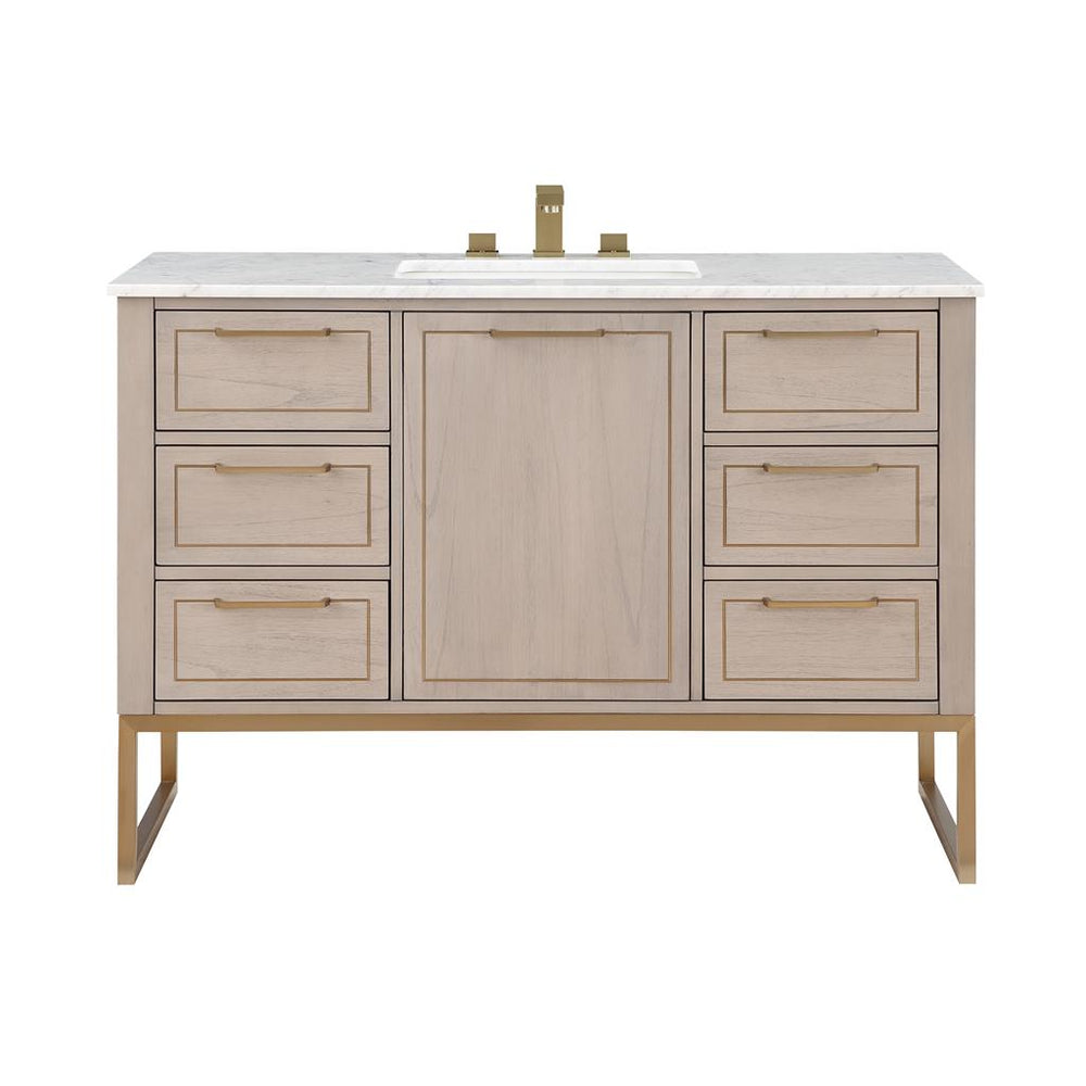 Bemma, Markham 48" Single Vanity, Cashmere Grey/Satin Brass, Carrara Marble Top#top-options_carrara-marble-top