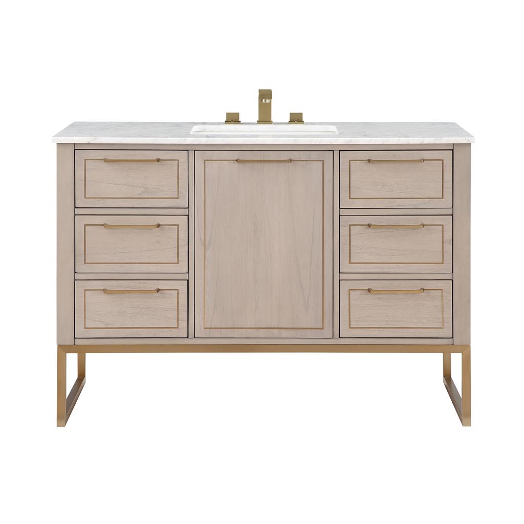 Bemma, Markham 48" Single Vanity, Cashmere Grey/Satin Brass, Carrara Marble Top#top-options_carrara-marble-top