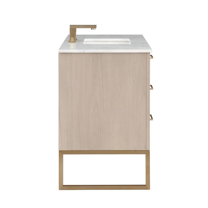 Bemma, Markham 48" Single Vanity, Cashmere Grey/Satin Brass, Carrara Marble Top#top-options_carrara-marble-top