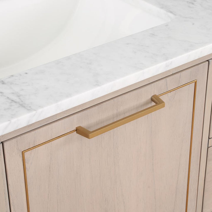 Bemma, Markham 48" Single Vanity, Cashmere Grey/Satin Brass, Carrara Marble Top#top-options_carrara-marble-top
