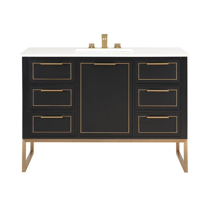 Bemma, Markham 48" Single Vanity, Midnight Black/Satin Brass, White Quartz Top#top-options_white-quartz-top