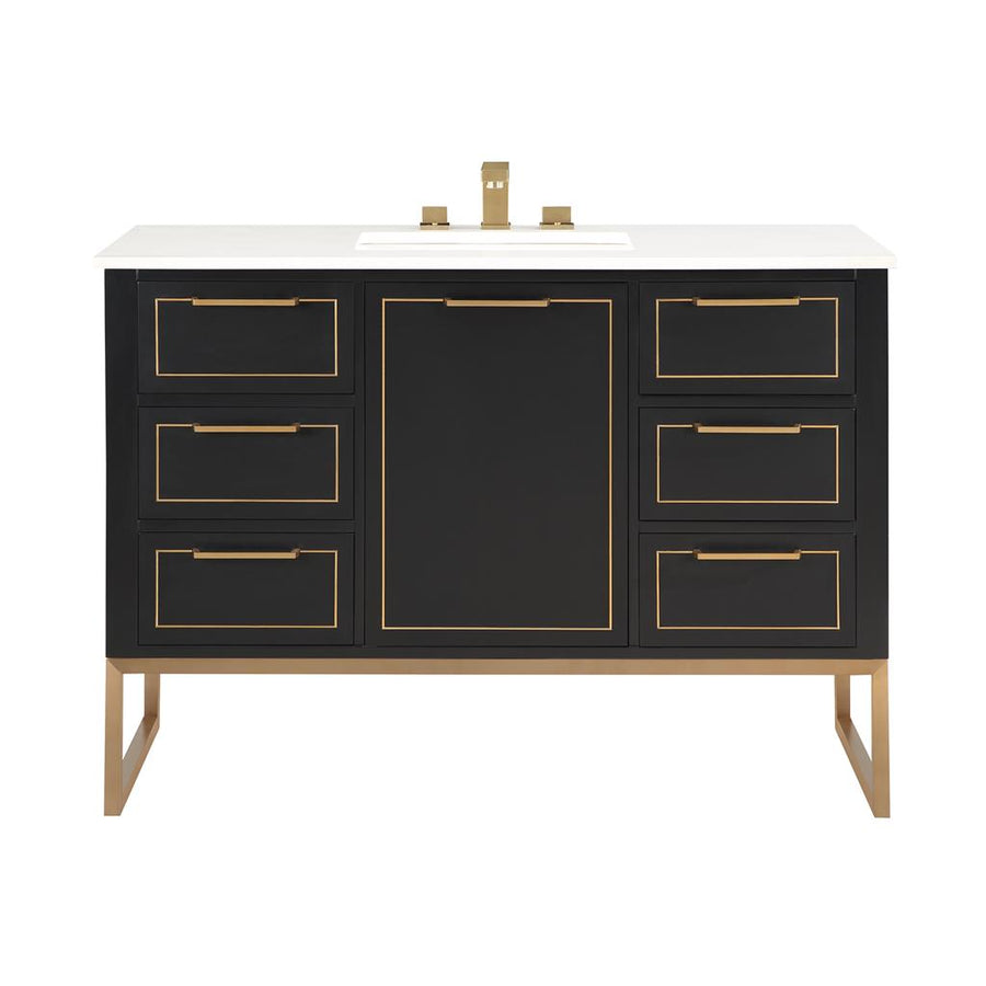 Bemma, Markham 48" Single Vanity, Midnight Black/Satin Brass, White Quartz Top#top-options_white-quartz-top
