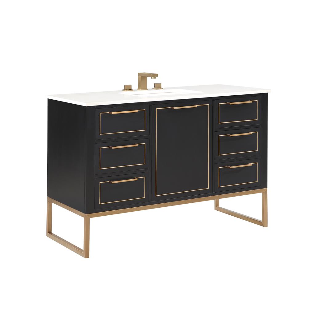 Bemma, Markham 48" Single Vanity, Midnight Black/Satin Brass, White Quartz Top#top-options_white-quartz-top