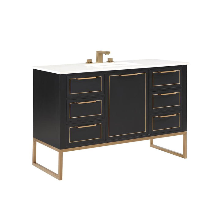 Bemma, Markham 48" Single Vanity, Midnight Black/Satin Brass, White Quartz Top#top-options_white-quartz-top