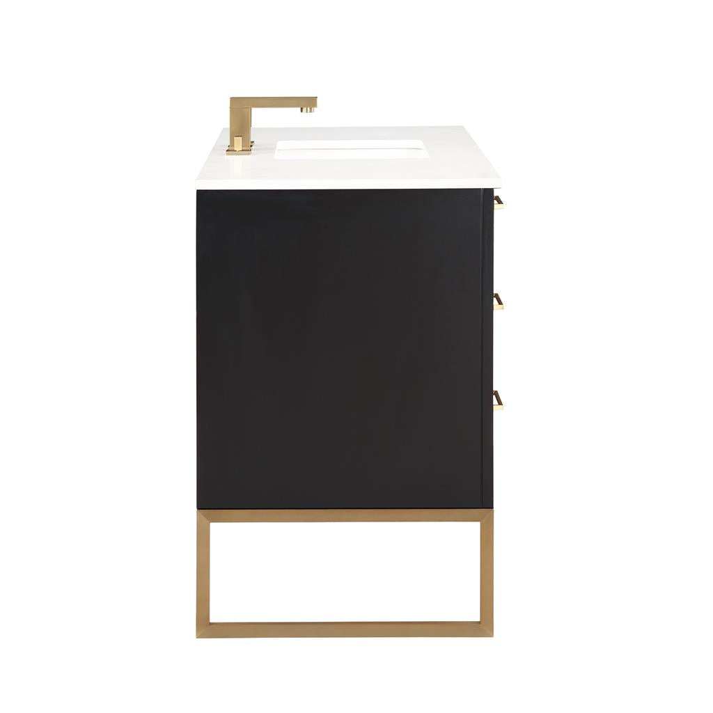 Bemma, Markham 48" Single Vanity, Midnight Black/Satin Brass, White Quartz Top#top-options_white-quartz-top
