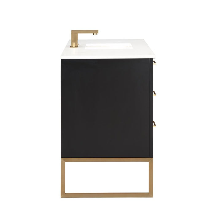 Bemma, Markham 48" Single Vanity, Midnight Black/Satin Brass, White Quartz Top#top-options_white-quartz-top