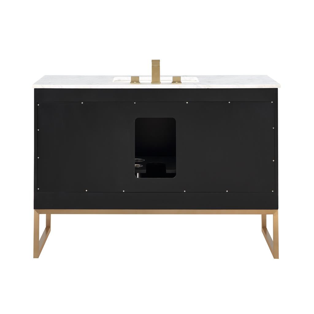 Bemma, Markham 48" Single Vanity, Midnight Black/Satin Brass, Carrara Marble Top#top-options_carrara-marble-top