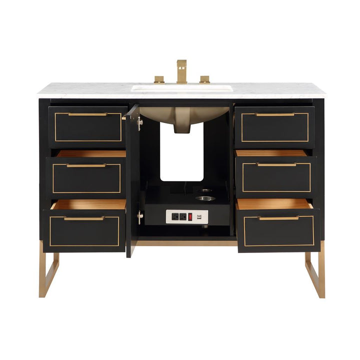 Bemma, Markham 48" Single Vanity, Midnight Black/Satin Brass, Carrara Marble Top#top-options_carrara-marble-top