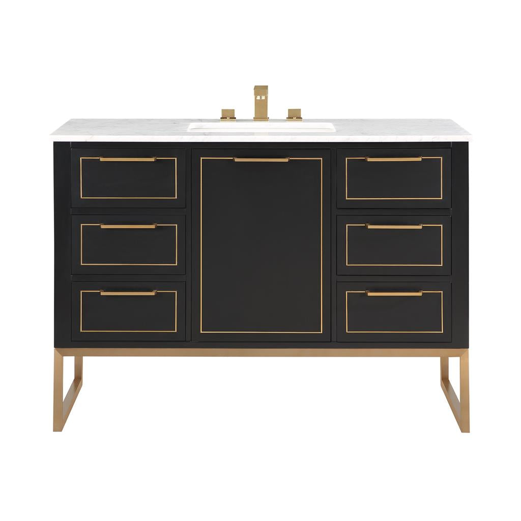 Bemma, Markham 48" Single Vanity, Midnight Black/Satin Brass, Carrara Marble Top#top-options_carrara-marble-top