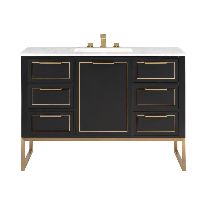 Bemma, Markham 48" Single Vanity, Midnight Black/Satin Brass, Carrara Marble Top#top-options_carrara-marble-top