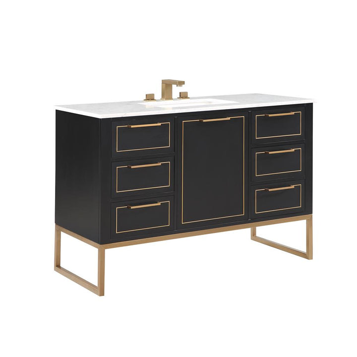 Bemma, Markham 48" Single Vanity, Midnight Black/Satin Brass, Carrara Marble Top#top-options_carrara-marble-top