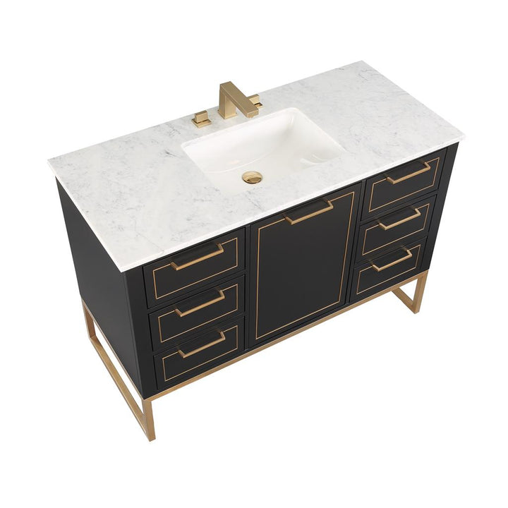 Bemma, Markham 48" Single Vanity, Midnight Black/Satin Brass, Carrara Marble Top#top-options_carrara-marble-top