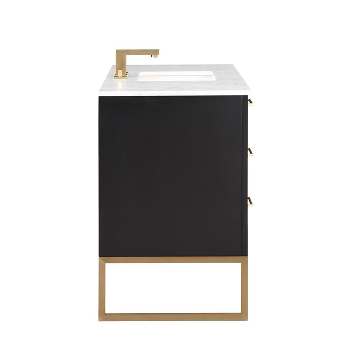 Bemma, Markham 48" Single Vanity, Midnight Black/Satin Brass, Carrara Marble Top#top-options_carrara-marble-top
