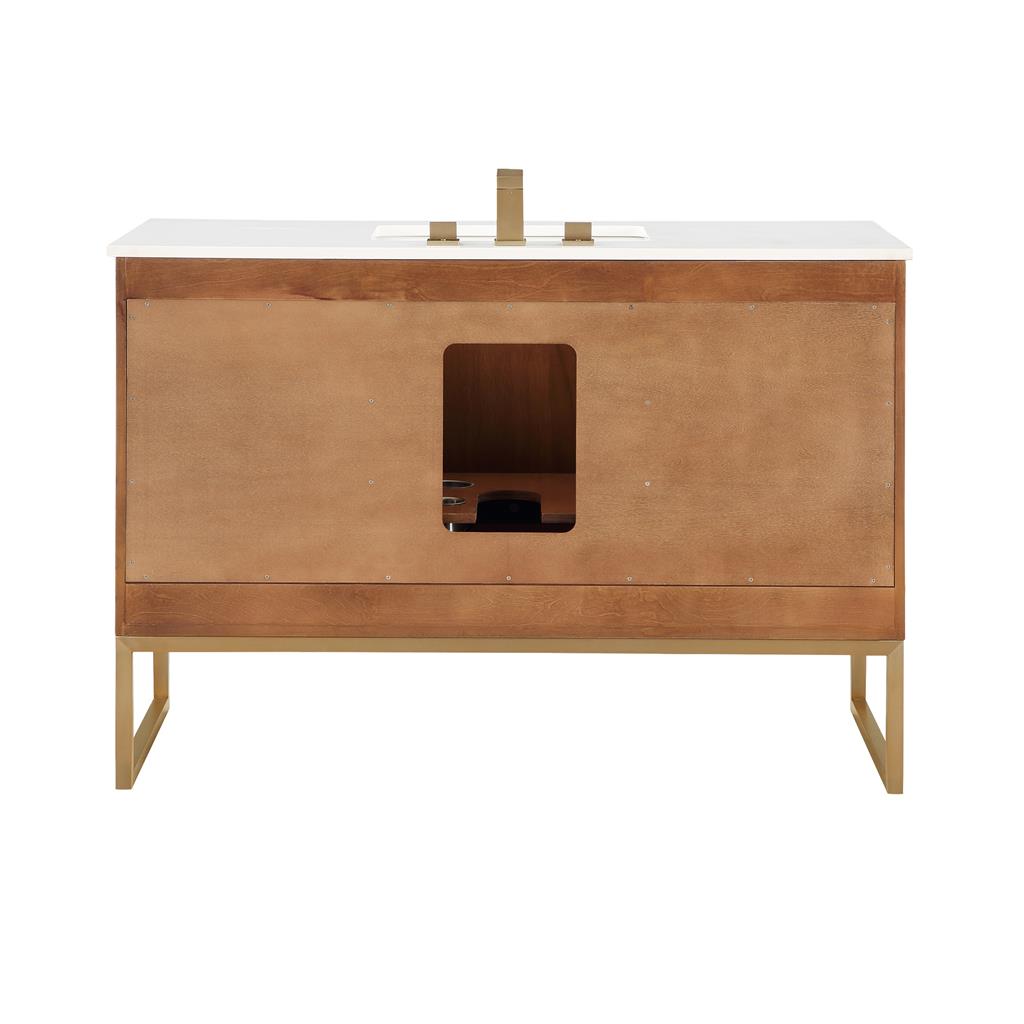 Bemma, Markham 48" Single Vanity, Walnut/Satin Brass, White Quartz Top#top-options_white-quartz-top