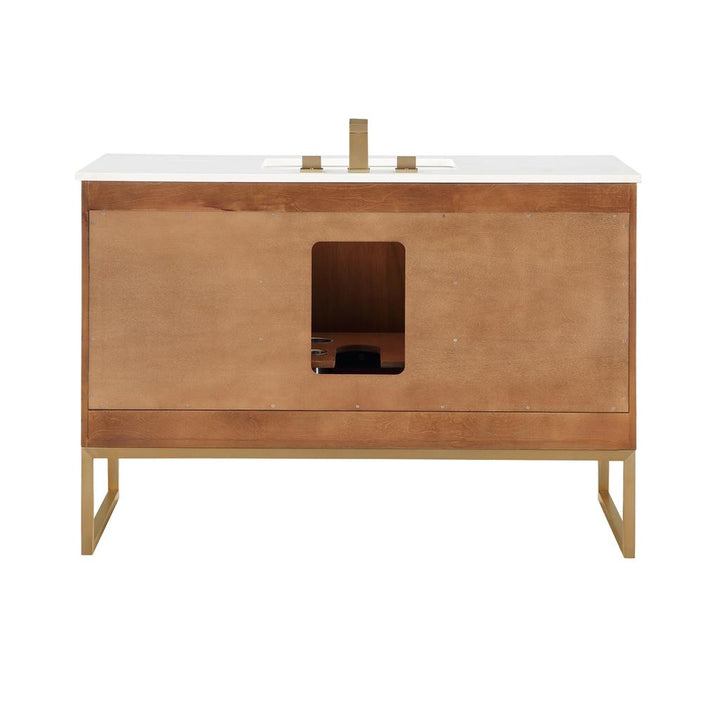 Bemma, Markham 48" Single Vanity, Walnut/Satin Brass, White Quartz Top#top-options_white-quartz-top