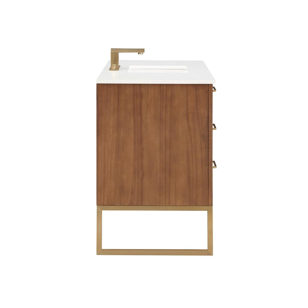 Bemma, Markham 48" Single Vanity, Walnut/Satin Brass, White Quartz Top#top-options_white-quartz-top
