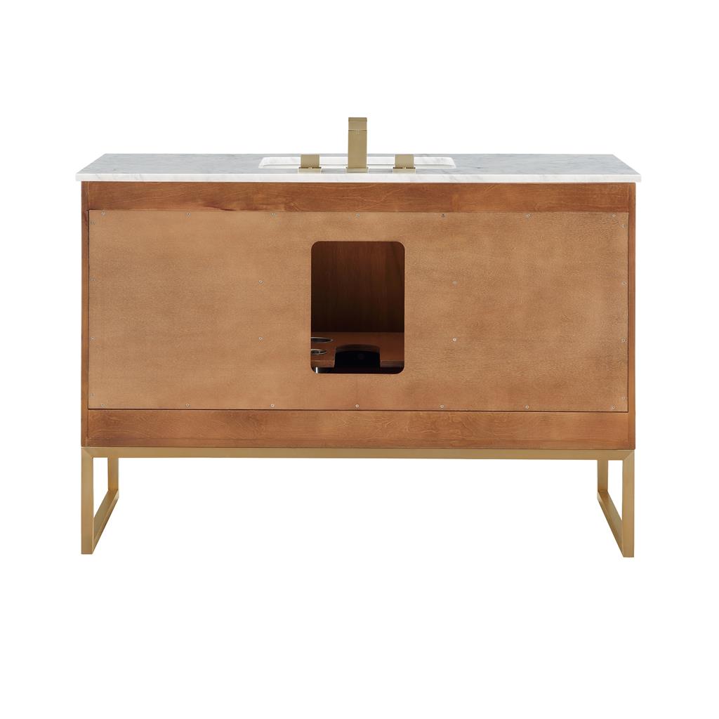 Bemma, Markham 48" Single Vanity, Walnut/Satin Brass, Carrara Marble Top#top-options_carrara-marble-top