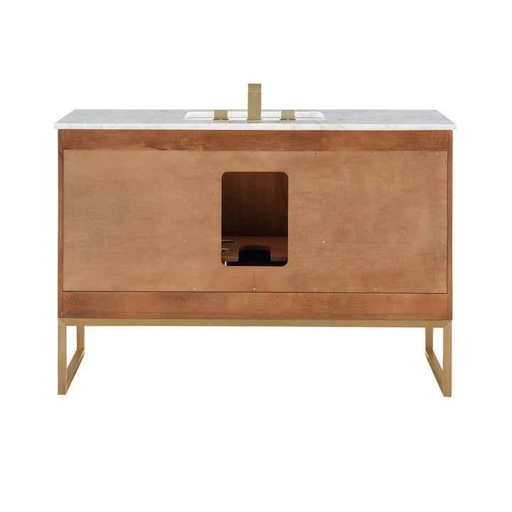 Bemma, Markham 48" Single Vanity, Walnut/Satin Brass, Carrara Marble Top#top-options_carrara-marble-top
