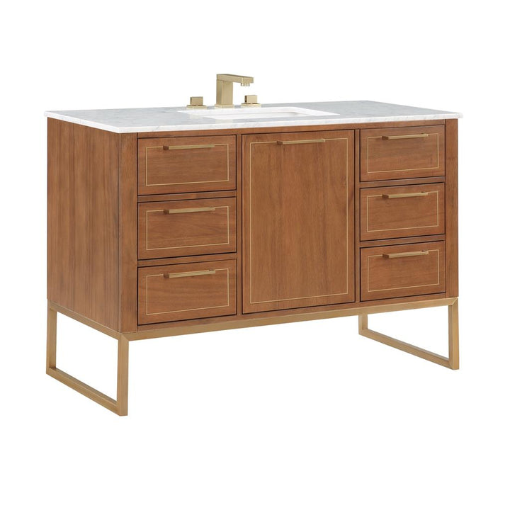 Bemma, Markham 48" Single Vanity, Walnut/Satin Brass, Carrara Marble Top#top-options_carrara-marble-top