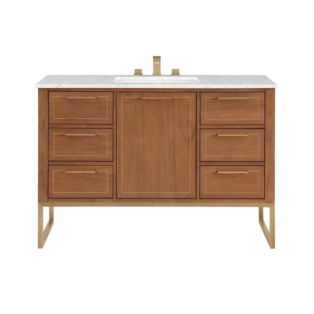 Bemma, Markham 48" Single Vanity, Walnut/Satin Brass, Carrara Marble Top#top-options_carrara-marble-top