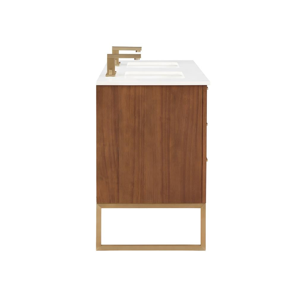 Bemma, Markham 60" Double Vanity, Walnut/Satin Brass, White Quartz Top#top-options_white-quartz-top