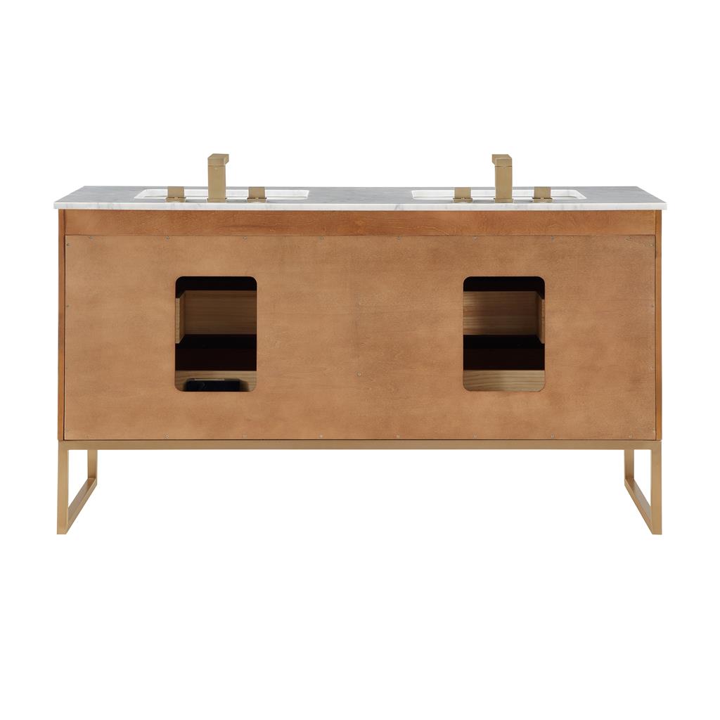 Bemma, Markham 60" Double Vanity, Walnut/Satin Brass, Carrara Marble Top#top-options_carrara-marble-top