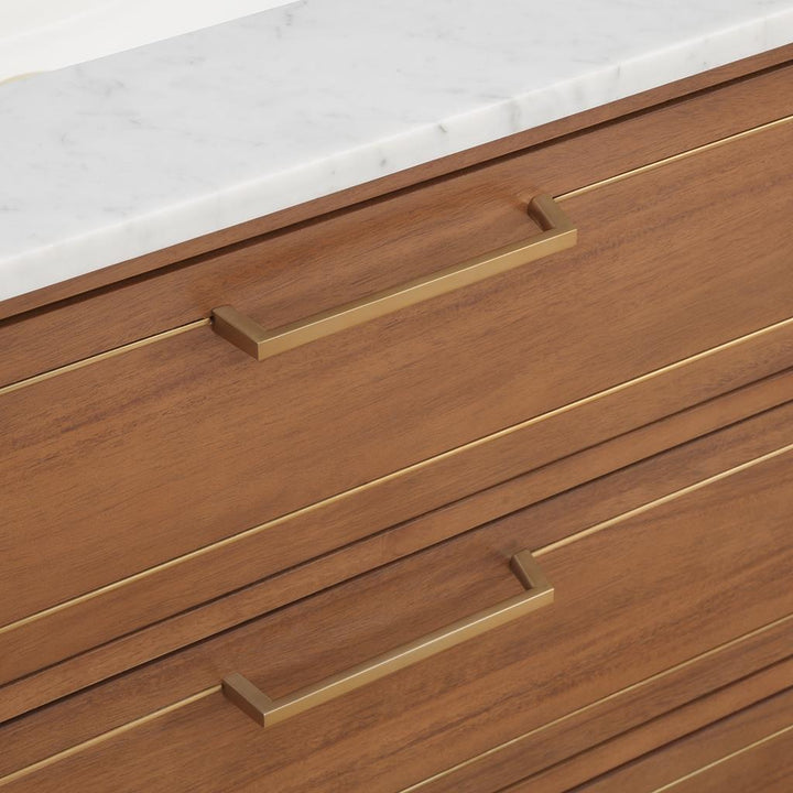 Bemma, Markham 60" Double Vanity, Walnut/Satin Brass, Carrara Marble Top#top-options_carrara-marble-top