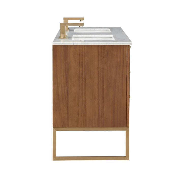 Bemma, Markham 60" Double Vanity, Walnut/Satin Brass, Carrara Marble Top#top-options_carrara-marble-top
