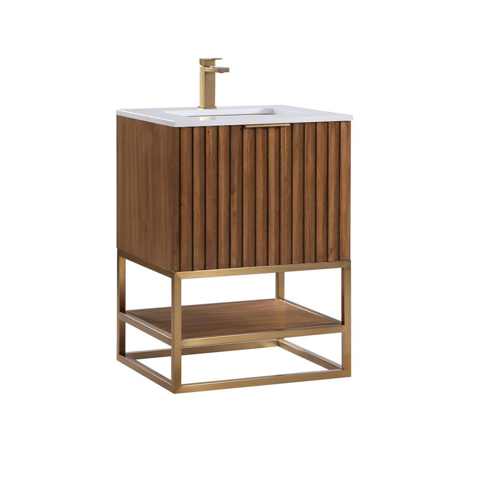Bemma, Terra 24" Single Vanity, Walnut/Satin Brass, White Quartz Top#top-options_white-quartz-top