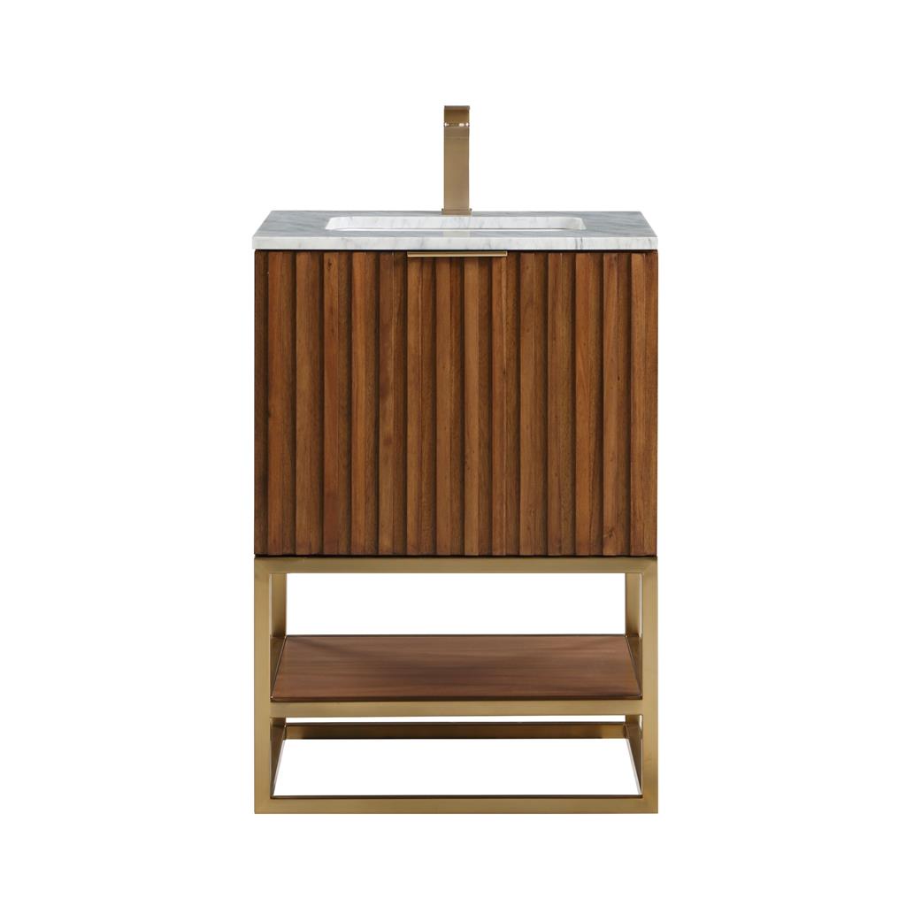 Bemma, Terra 24" Single Vanity, Walnut/Satin Brass, Carrara Marble Top#top-options_carrara-marble-top