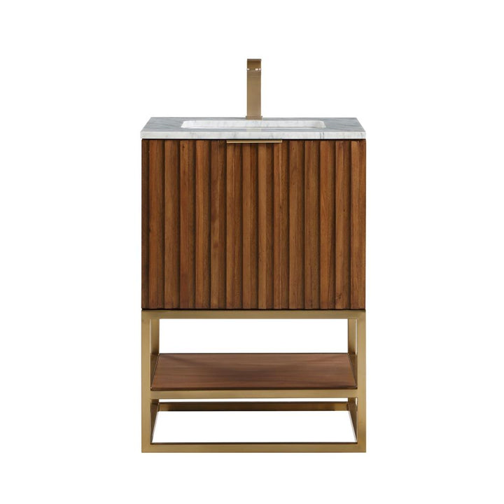 Bemma, Terra 24" Single Vanity, Walnut/Satin Brass, Carrara Marble Top#top-options_carrara-marble-top