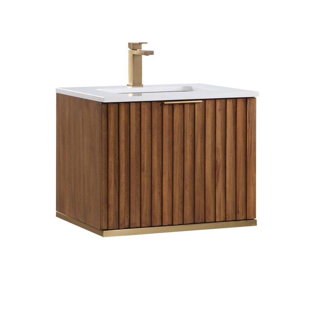 Bemma, Terra 24" Single Floating Vanity, Walnut/Satin Brass, White Quartz Top#top-options_white-quartz-top